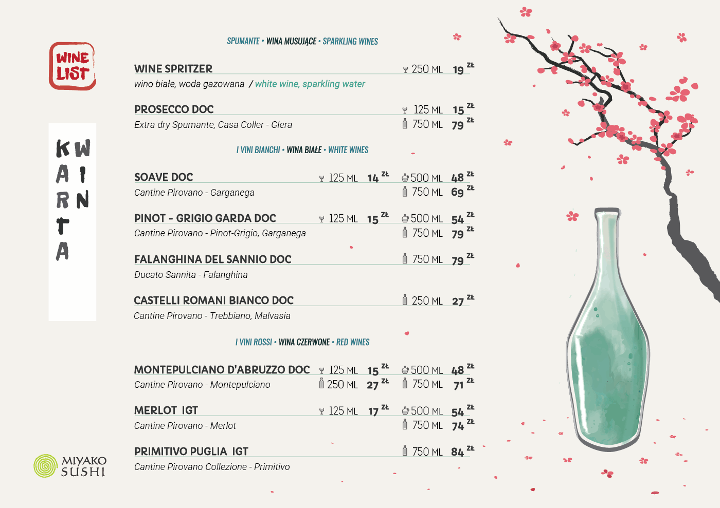 Wine List - Miyako Sushi Japanese Restaurant Krakow