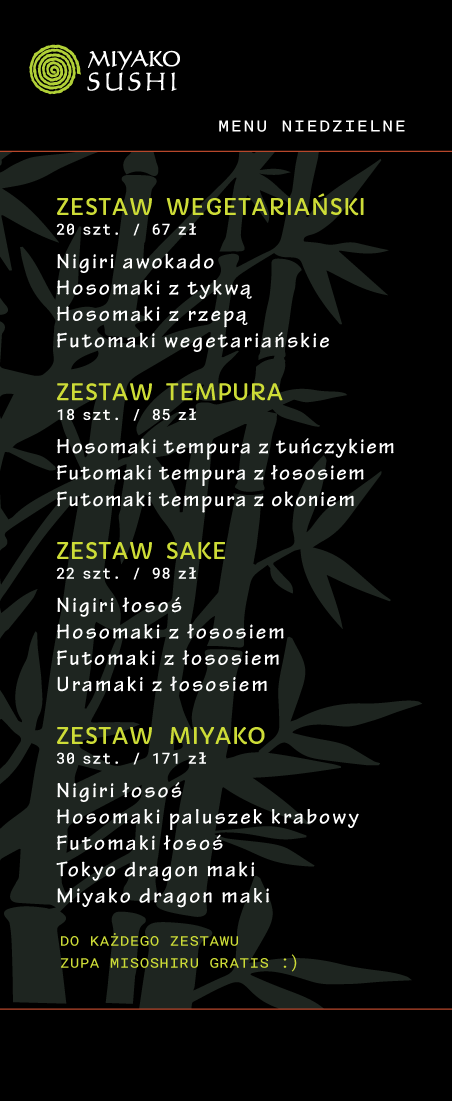 Menu Niedzielne - Miyako Sushi Kraków