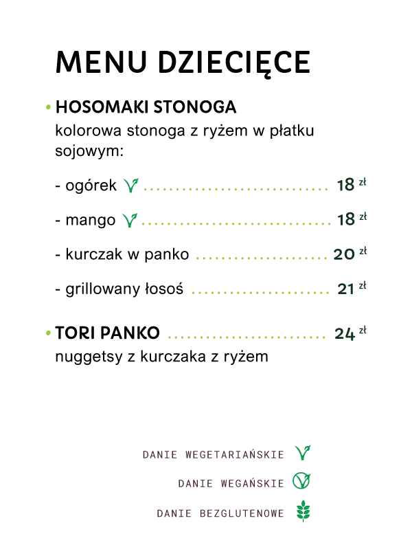 Menu dla Dzieci - Miyako Sushi - restauracja japońska Kraków