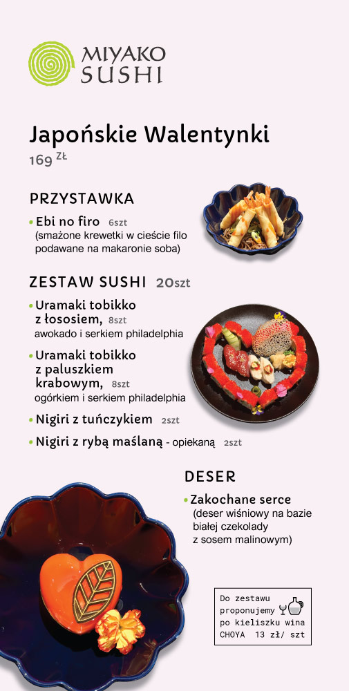 Miyako Sushi - Menu Japońskie Walentynki 